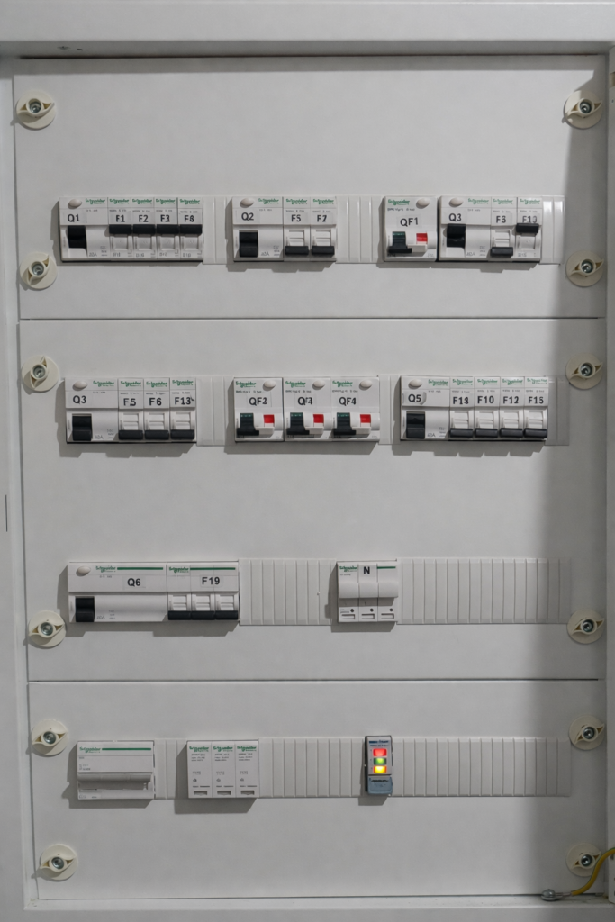 Realizacje instalacje elektryczne instalacja elektryczna dom jednorodzinny bruzdowanieInstalacja elektryczna w domu jednorodzinnym – bruzdowanie
Trasy kablowe instalacji elektrycznej w mieszkaniu
Bruzdy pod instalację elektryczną w ścianach
Montaż koryt kablowych instalacji elektrycznej
Montaż rozdzielnicy elektrycznej w domu
Rozdzielnica elektryczna – opis obwodów
Pomiary instalacji elektrycznej do odbioru
Odbiór instalacji elektrycznej w budynku mieszkalnym