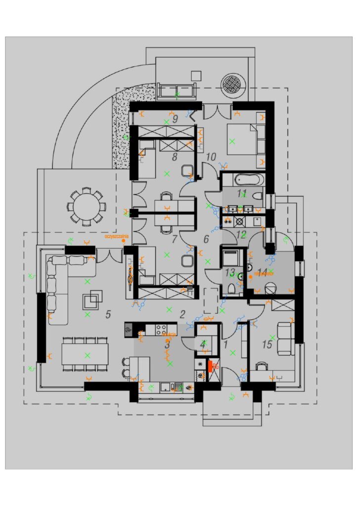 Realizacje instalacje elektryczne Instalacja elektryczna w domu jednorodzinnym – bruzdowanie
Trasy kablowe instalacji elektrycznej w mieszkaniu
Bruzdy pod instalację elektryczną w ścianach
Montaż koryt kablowych instalacji elektrycznej
Montaż rozdzielnicy elektrycznej w domu
Rozdzielnica elektryczna – opis obwodów
Pomiary instalacji elektrycznej do odbioru
Odbiór instalacji elektrycznej w budynku mieszkalnym